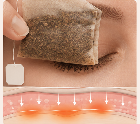 Warm tea bag delivering uneven heat over the eyelid